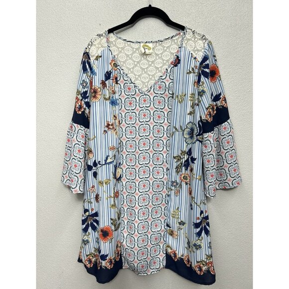 fig and flower Dresses & Skirts - Fig and Flower Anthropologie Boho Floral Mini Tunic Dress Small Bell Sleeve